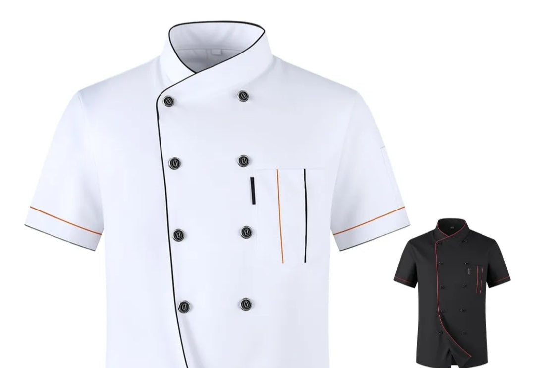 Filipina de Chef Negra- Blanca Profesional con gorro – Unisex | Manga Corta | Cocina y Restaurante Personalizada dtf