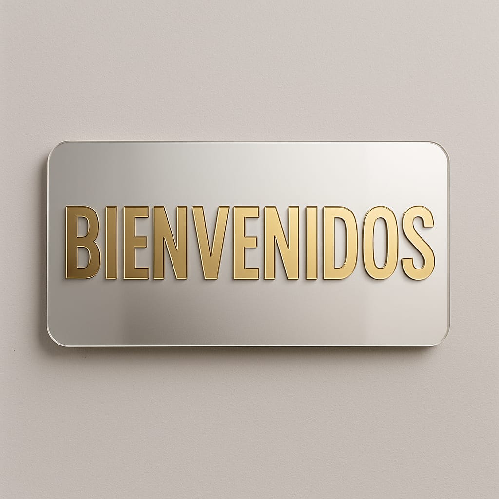 PLACA DE BIENVENIDA EN ACRILICO ESPEJO PREMIUM