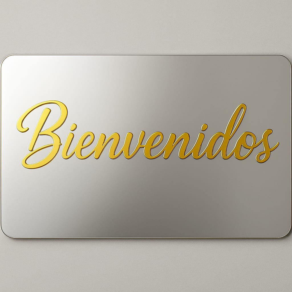 PLACA DE BIENVENIDA EN ACRILICO ESPEJO PREMIUM
