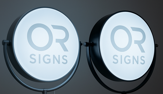 Caja de luz circular giratoria 2 vistas/ retroiluminado con logo en impresión o corte de vinyl