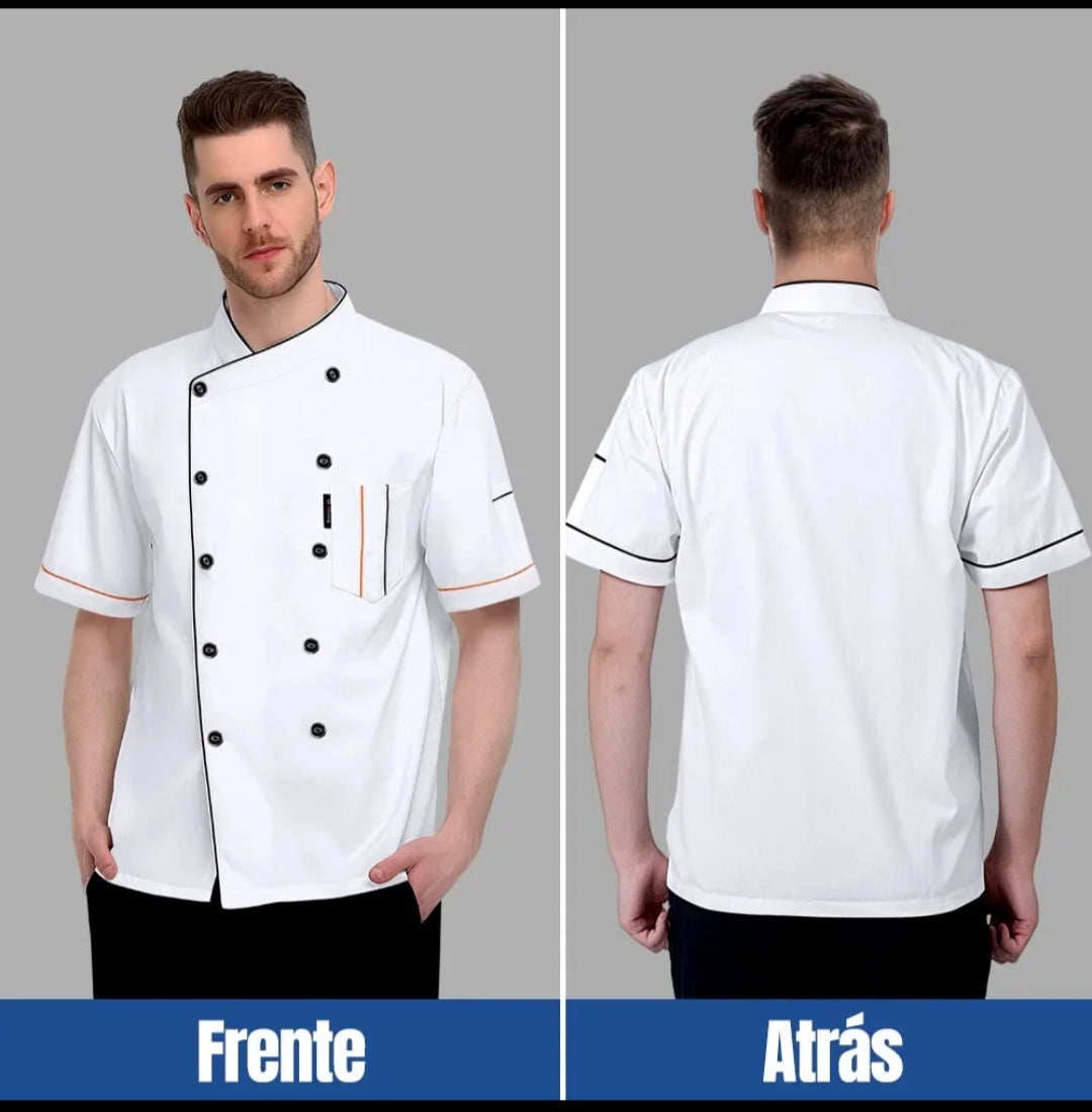 Filipina de Chef Negra- Blanca Profesional con gorro – Unisex | Manga Corta | Cocina y Restaurante Personalizada dtf