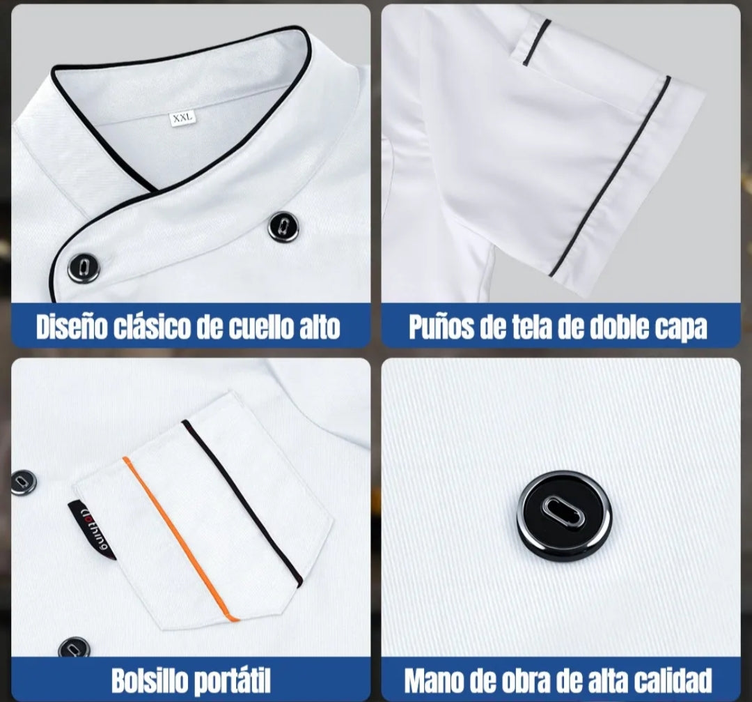 Filipina de Chef Negra- Blanca Profesional con gorro – Unisex | Manga Corta | Cocina y Restaurante Personalizada dtf